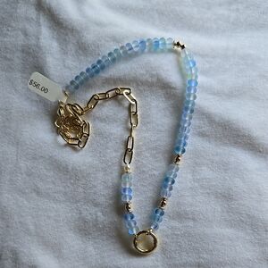 New Elegant Blue and Gold Beaded Necklace